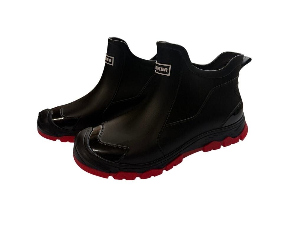 NEW Ladies Albicker Black/Red Bottoms Slip On Rain Boots Size 39 (7.5)